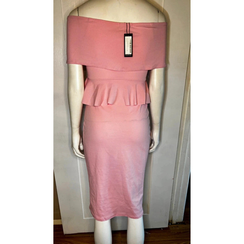 Brand New Pink Midi Dress By Boohoo Size 10