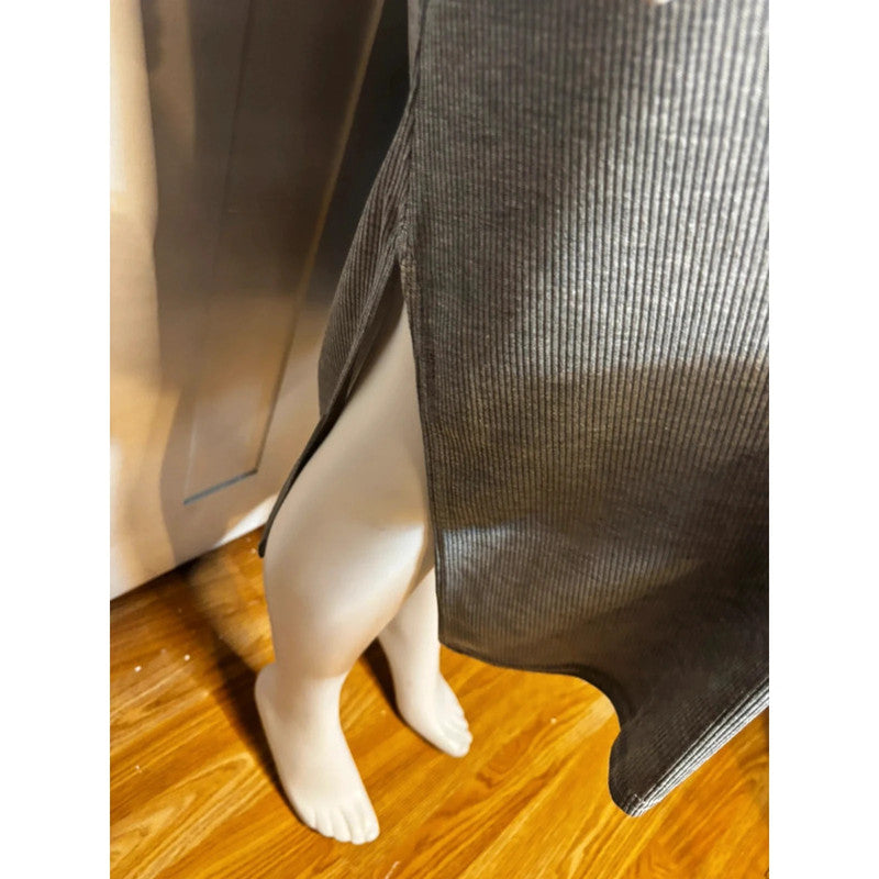 New PLT Grey Ribbed One Shoulder Midi Dress Size 30