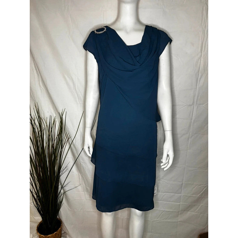 New Dark Blue Chiffon Dress Bonprix Size 14 RRP £35