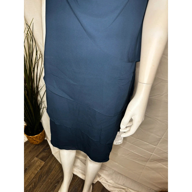 New Dark Blue Chiffon Dress Bonprix Size 14 RRP £35