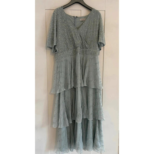 Quiz Blue Tiered Midaxi Dress Size 16 RRP £130