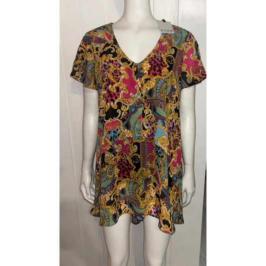 Baroque Print Loose Fit Layer Chiffon Blouse With Tags Size 8 Julien Macdonald - RRP £46