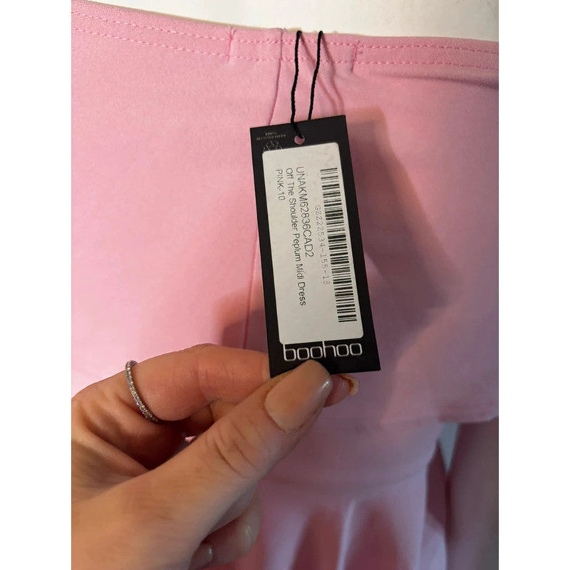 Brand New Pink Midi Dress By Boohoo Size 10