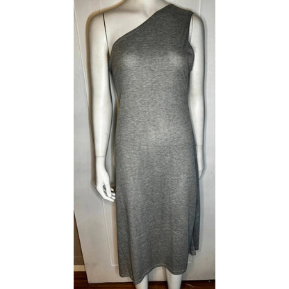 New PLT Grey Ribbed One Shoulder Midi Dress Size 30