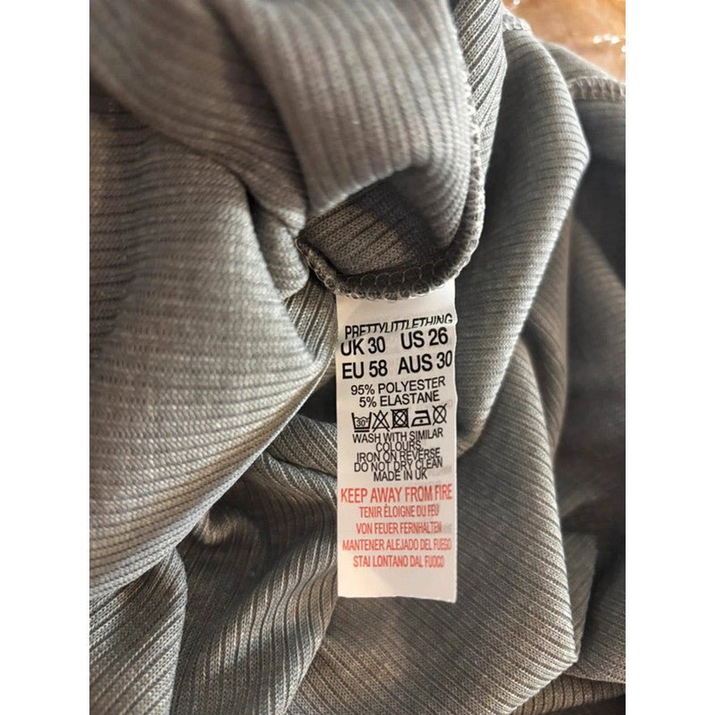 New PLT Grey Ribbed One Shoulder Midi Dress Size 30